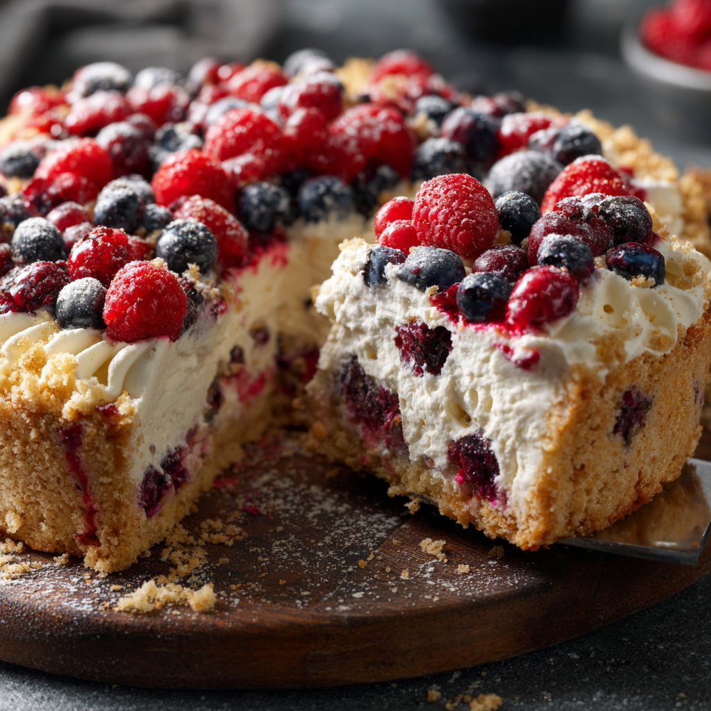 Blechkuchen mit Beeren und Creme