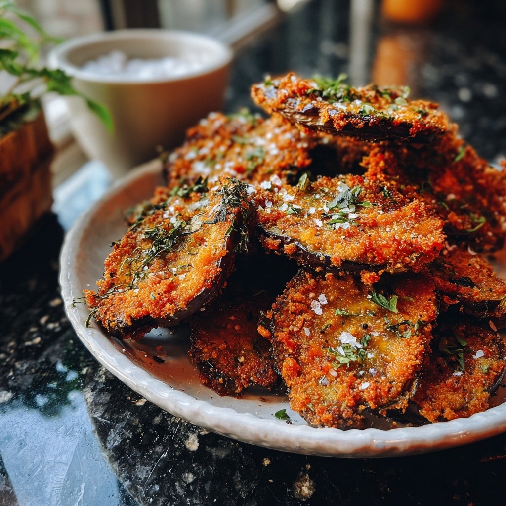 Auberginen aus der Pfanne knusprig